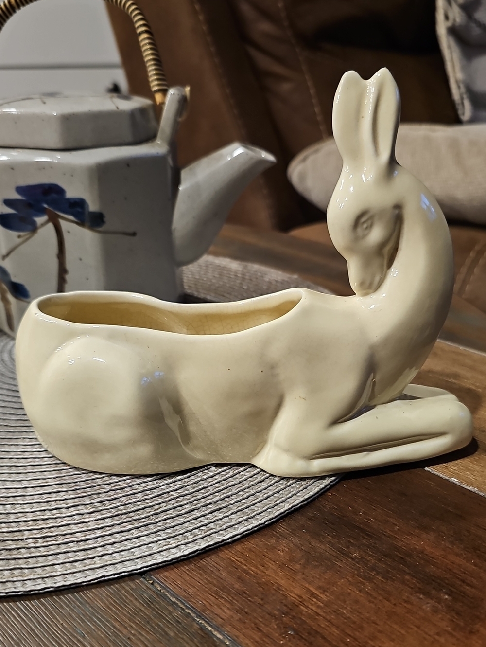 1930s Medalta Cream Ceramic Deer Planter